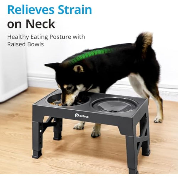 Petace Elevated Dog Bowls for Large Dogs, Raised Dog Bowl Stand with 2 Slow Feeder Bowl & Stainless Steel Dog Bowl, 5 Heights Adjustable for Small Medium Large Pets