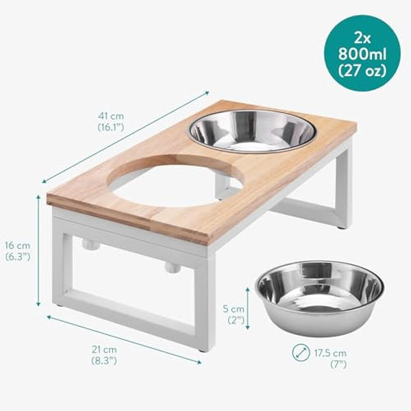 Navaris Large Pet Feeder with Foldable Legs - Wooden Raised Dog Bowl Stand - Elevated Big Medium Dog & Cat Food and Water Bowls for Better Feeding Posture - 800ml (27oz) Capacity