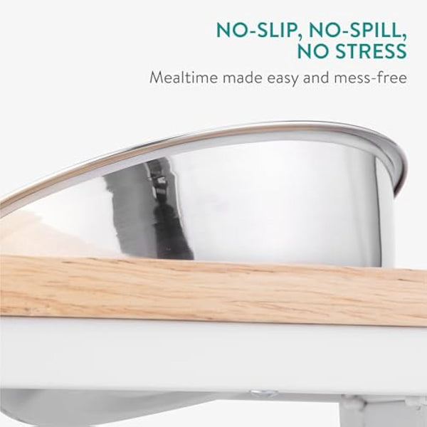 Navaris Large Pet Feeder with Foldable Legs - Wooden Raised Dog Bowl Stand - Elevated Big Medium Dog & Cat Food and Water Bowls for Better Feeding Posture - 800ml (27oz) Capacity