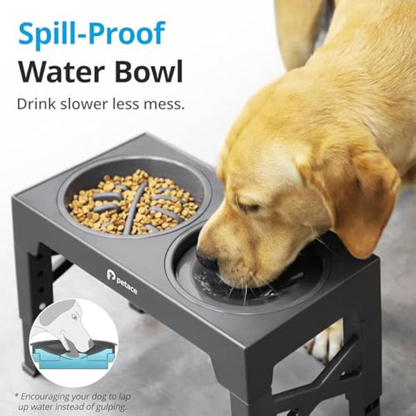 Petace Elevated Dog Bowls for Large Dogs, Raised Dog Bowl Stand with 2 Slow Feeder Bowl & Stainless Steel Dog Bowl, 5 Heights Adjustable for Small Medium Large Pets