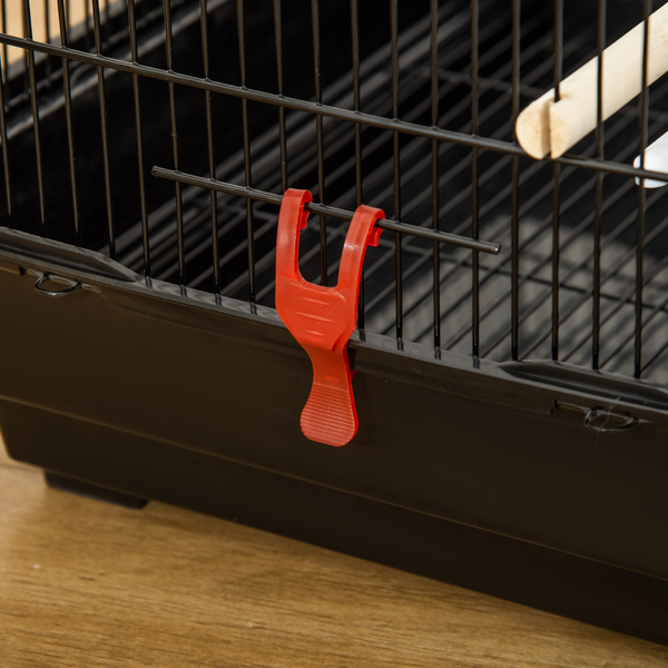 Metal Bird Cage for Budgies, Finches w/ Accessories, Toys, Tray, Handle - Black