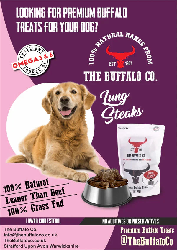 The Buffalo Co. Buffalo Lung Steaks Dog Treats 100g – 100% Natural