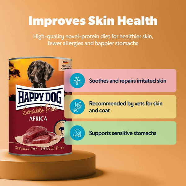 Happy Dog Sensible Pure Africa Wet Dog Food  – Ostrich Protein | Supports Skin & Digestion