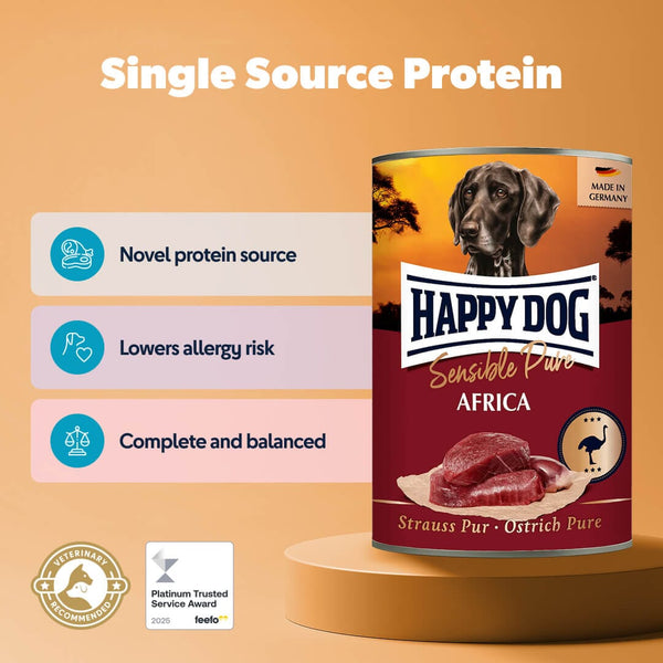 Happy Dog Sensible Pure Africa Wet Dog Food  – Ostrich Protein | Supports Skin & Digestion