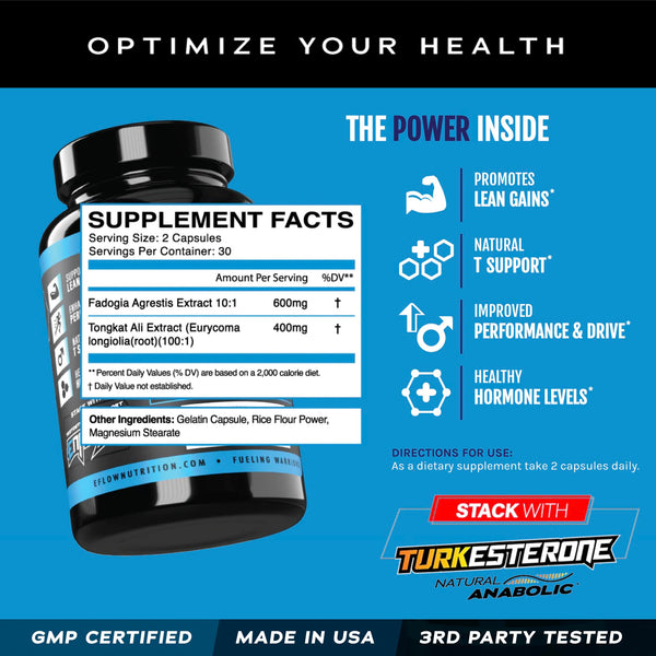 eFlow Nutrition Fadogia Agrestis + Tongkat Ali - 2-in-1 Natural Performance Supplement, 60 Capsules