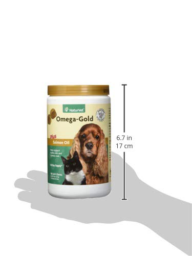 NaturVet Omega-Gold Plus Salmon Oil for Dogs & Cats | Healthy Skin & Glossy Coat | 180 Soft Chews