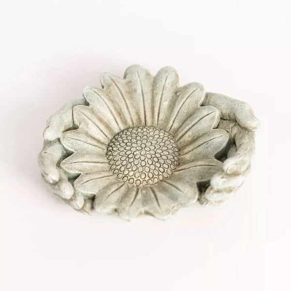 Stone Effect Sunflower Ornament Garden Bird Water Feeder Bath Decor Hands